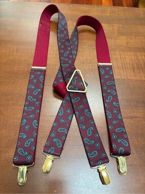 Men's Burgundy Paisley Suspenders - Classic Dress Braces